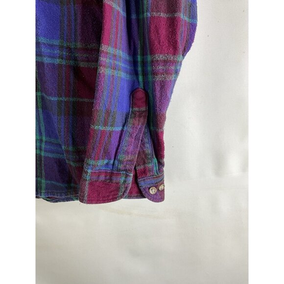 Vintage 90s FIVEBROTHER Rainbow Plaid Flannel Chamois Button Shirt - Picture 3 of 7